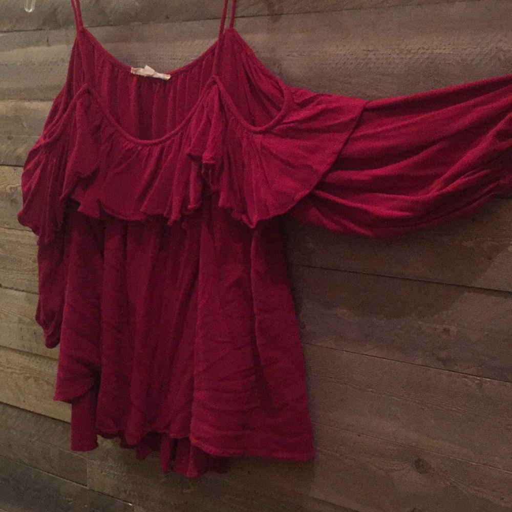 Hot & Delicious Raspberry color cold shoulder top